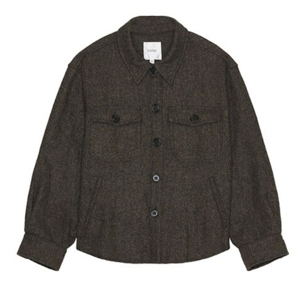 Found Garment NY Wool Blend Dark Herringbone Brown Grey Brownish Over Shirt
